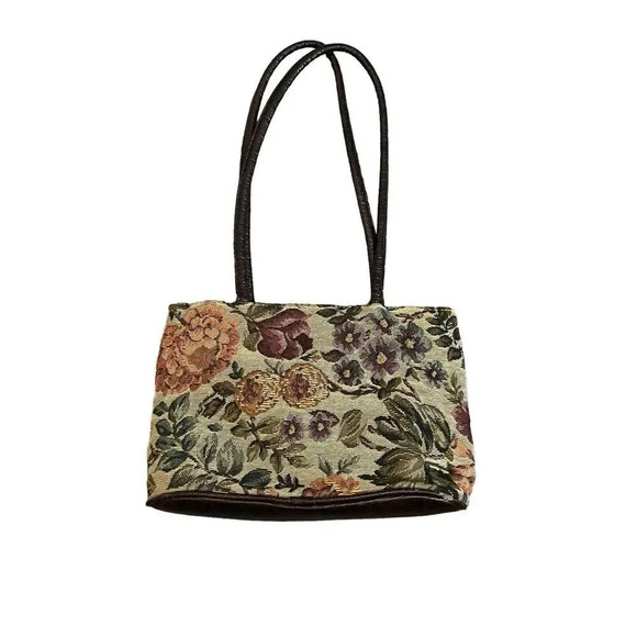 Vintage Bueno Tapestry Cottage Bag Shoulder Handbag Floral Brown Purse Medium - Picture 5 of 10